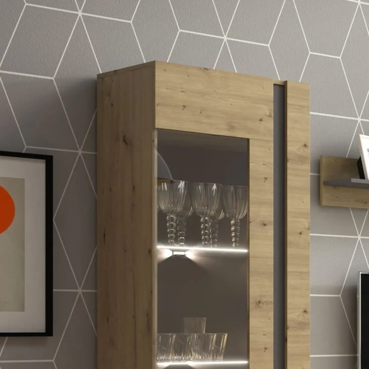 Garnero Arredamenti Vetrina 60x194h cm 1 anta soggiorno rovere antracite Noa Gihome® Rovere - Antracite Clearance