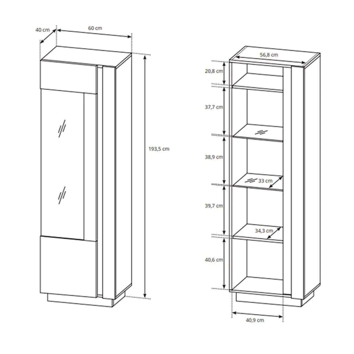 Garnero Arredamenti Vetrina 60x194h cm 1 anta soggiorno rovere antracite Noa Gihome® Rovere - Antracite Clearance