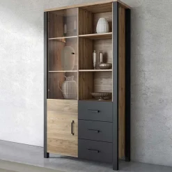 Garnero Arredamenti Vetrina 101x191h cm 2 ante 3 cassetti moderna quercia nero opaco Nebraska