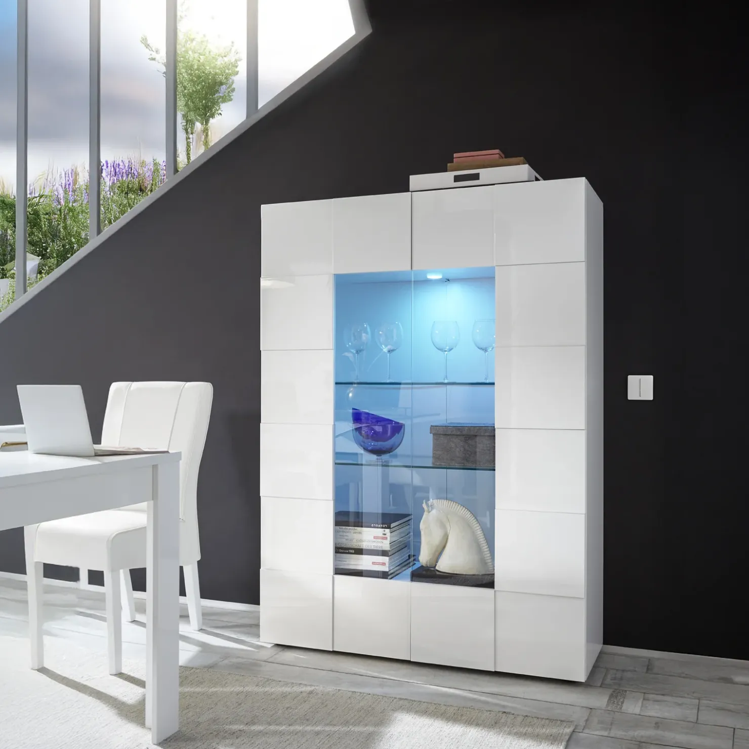 Garnero Arredamenti Vetrina 121x166h cm 2 ante design moderno bianco lucido Reflex Discount