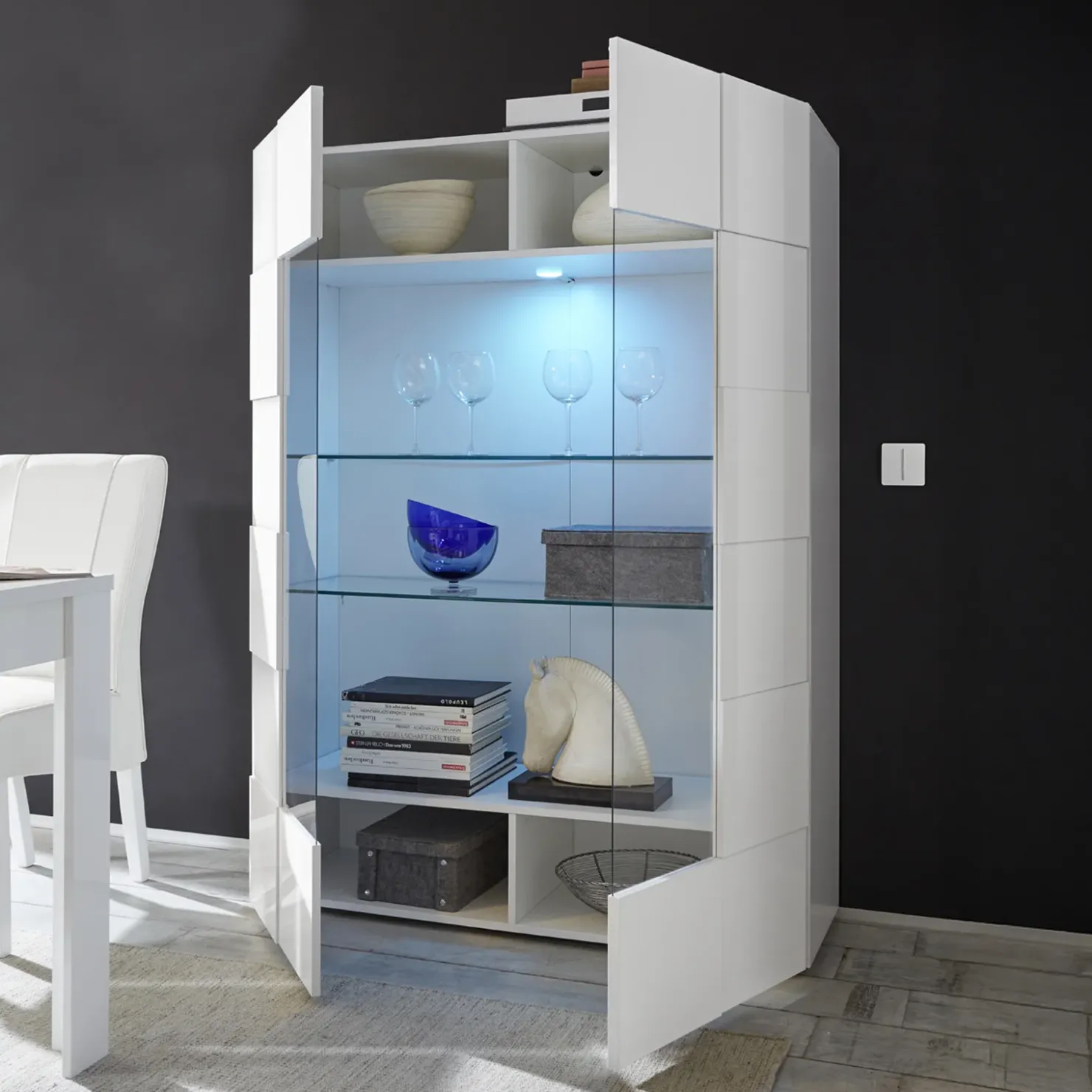 Garnero Arredamenti Vetrina 121x166h cm 2 ante design moderno bianco lucido Reflex Discount