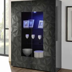 Garnero Arredamenti Vetrina 121x166h cm 2 ante grigio laccato lucido con serigrafia Marvis Sale