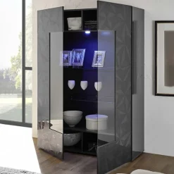 Garnero Arredamenti Vetrina 121x166h cm 2 ante grigio laccato lucido con serigrafia Marvis Sale