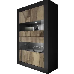 Garnero Arredamenti Vetrina 102x162h cm 4 ante moderna nero pero Eternity Nero Opaco - Rovere Outlet