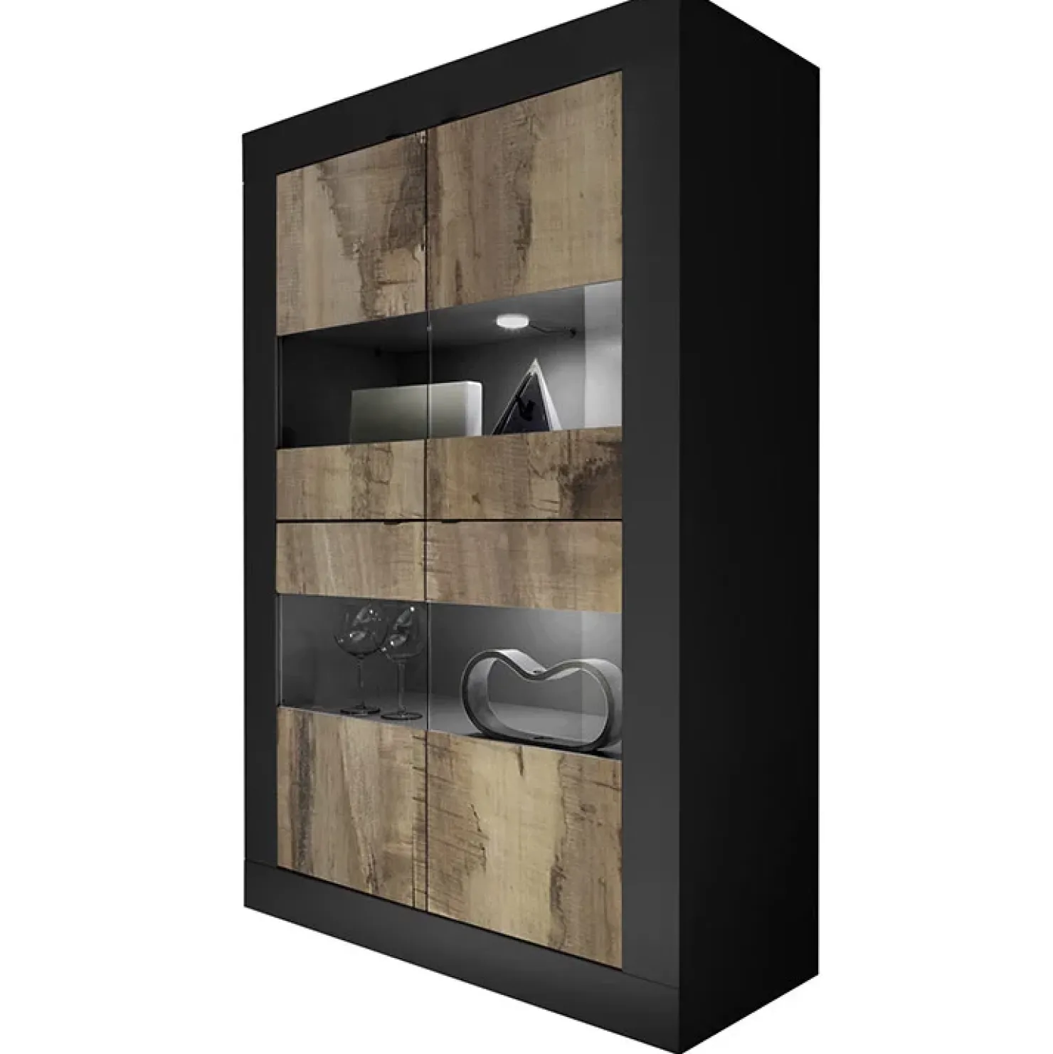 Garnero Arredamenti Vetrina 102x162h cm 4 ante moderna nero pero Eternity Nero Opaco - Rovere Outlet