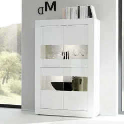 Garnero Arredamenti Vetrina 102x162h cm 4 ante moderna Eternity Bianco Lucido Sale