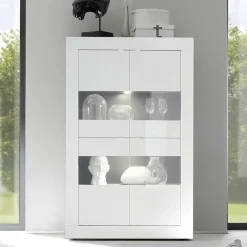 Garnero Arredamenti Vetrina 102x162h cm 4 ante moderna Eternity Bianco Lucido Sale