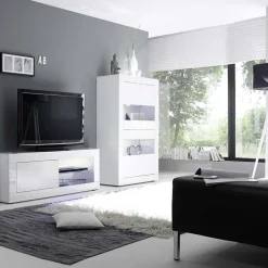 Garnero Arredamenti Vetrina 102x162h cm 4 ante moderna Eternity Bianco Lucido Sale