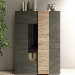 Garnero Arredamenti Vetrina 121x168h cm 2 ante moderna titanio rovere Universal Antracite - Rovere Discount