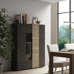 Garnero Arredamenti Vetrina 121x168h cm 2 ante moderna titanio rovere Universal Antracite - Rovere Discount