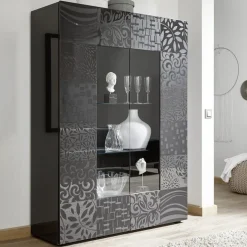 Garnero Arredamenti Vetrina 121x166h cm 2 ante moderna grigio scuro con serigrafia Paradise Antracite Hot