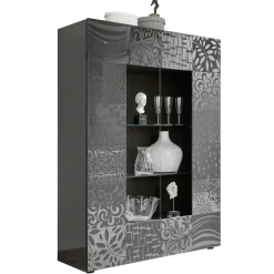 Garnero Arredamenti Vetrina 121x166h cm 2 ante moderna grigio scuro con serigrafia Paradise Antracite Hot
