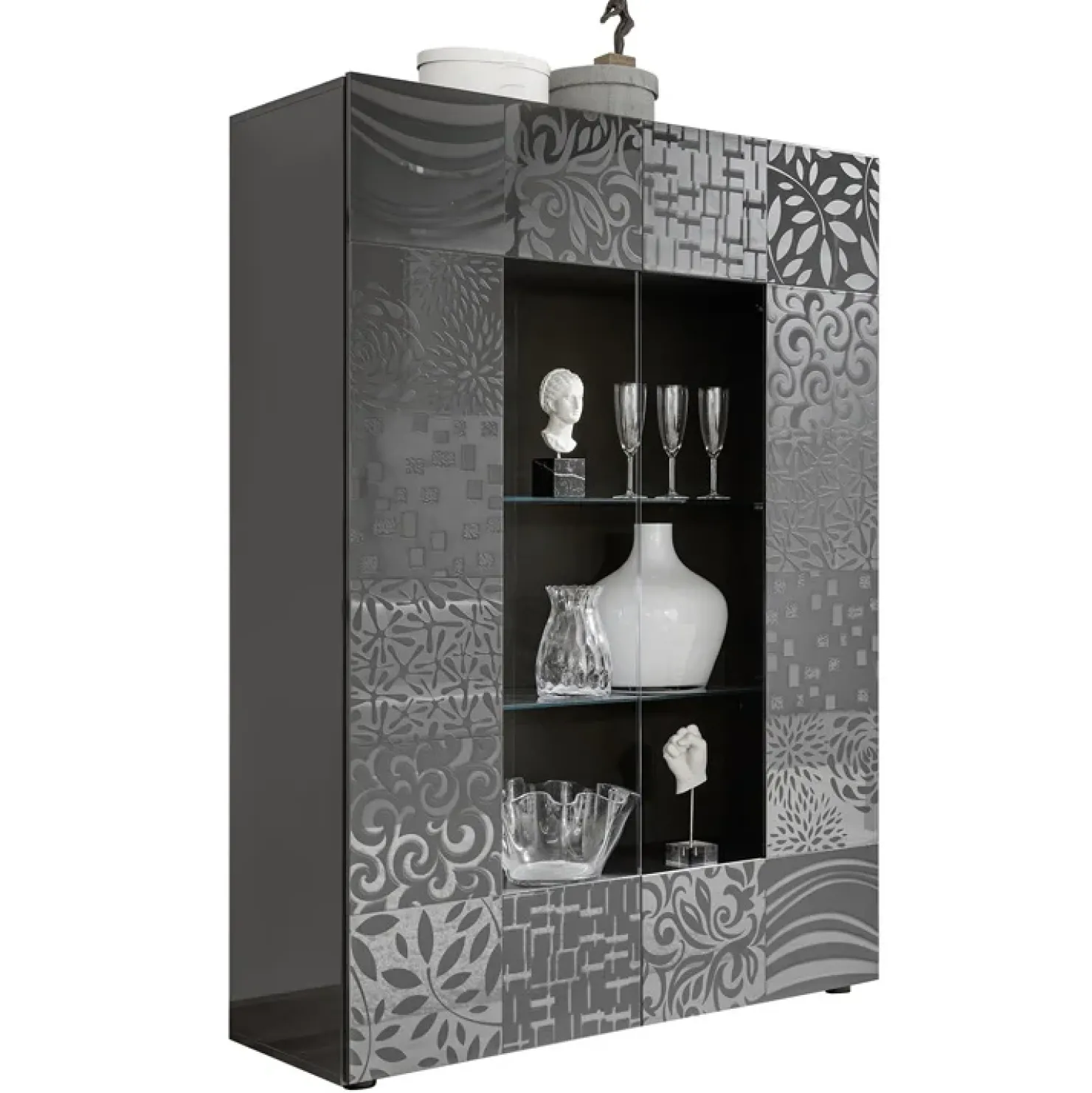 Garnero Arredamenti Vetrina 121x166h cm 2 ante moderna grigio scuro con serigrafia Paradise Antracite Hot