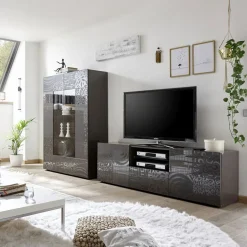 Garnero Arredamenti Vetrina 121x166h cm 2 ante moderna grigio scuro con serigrafia Paradise Antracite Hot