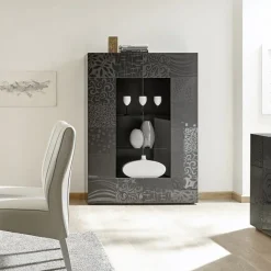 Garnero Arredamenti Vetrina 121x166h cm 2 ante moderna grigio scuro con serigrafia Paradise Antracite Hot