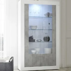 Garnero Arredamenti Vetrina 110x190h cm 2 ante moderno bianco lucido cemento Florena Cemento - Bianco Lucido