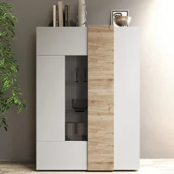 Garnero Arredamenti Vetrina 121x168h cm 2 ante moderna bianco lucido rovere Universal Bianco Lucido - Rovere Clearance