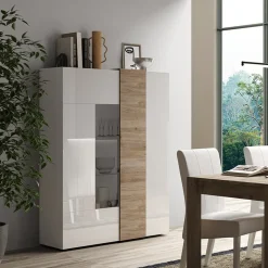 Garnero Arredamenti Vetrina 121x168h cm 2 ante moderna bianco lucido rovere Universal Bianco Lucido - Rovere Clearance