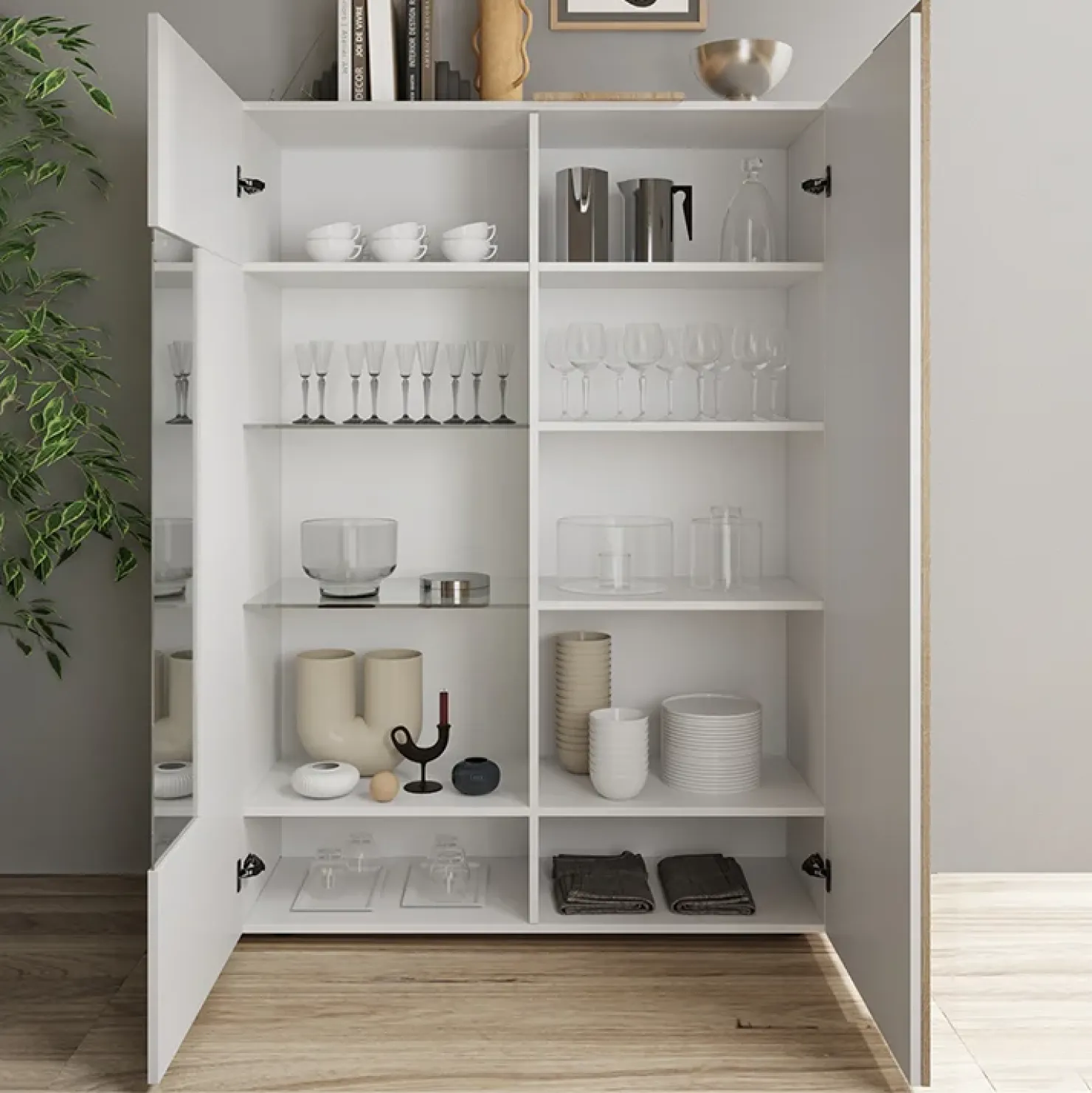 Garnero Arredamenti Vetrina 121x168h cm 2 ante moderna bianco lucido rovere Universal Bianco Lucido - Rovere Clearance