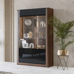 Garnero Arredamenti Vetrina 129x200h cm 2 ante noce nero lucido Jumbo Nero Lucido - Noce Sale