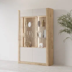 Garnero Arredamenti Vetrina 129x200h cm 2 ante rovere tortora lucido Jumbo Tortora - Rovere Discount