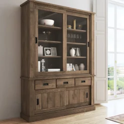 Garnero Arredamenti Vetrina 150x204h cm 4 ante scorrevoli 3 cassetti soggiorno nero Islen Noce Online