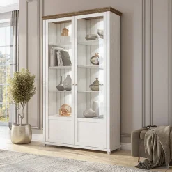 Garnero Arredamenti Vetrina 126x200h cm 2 ante soggiorno rovere Texel Bianco Frassinato Best