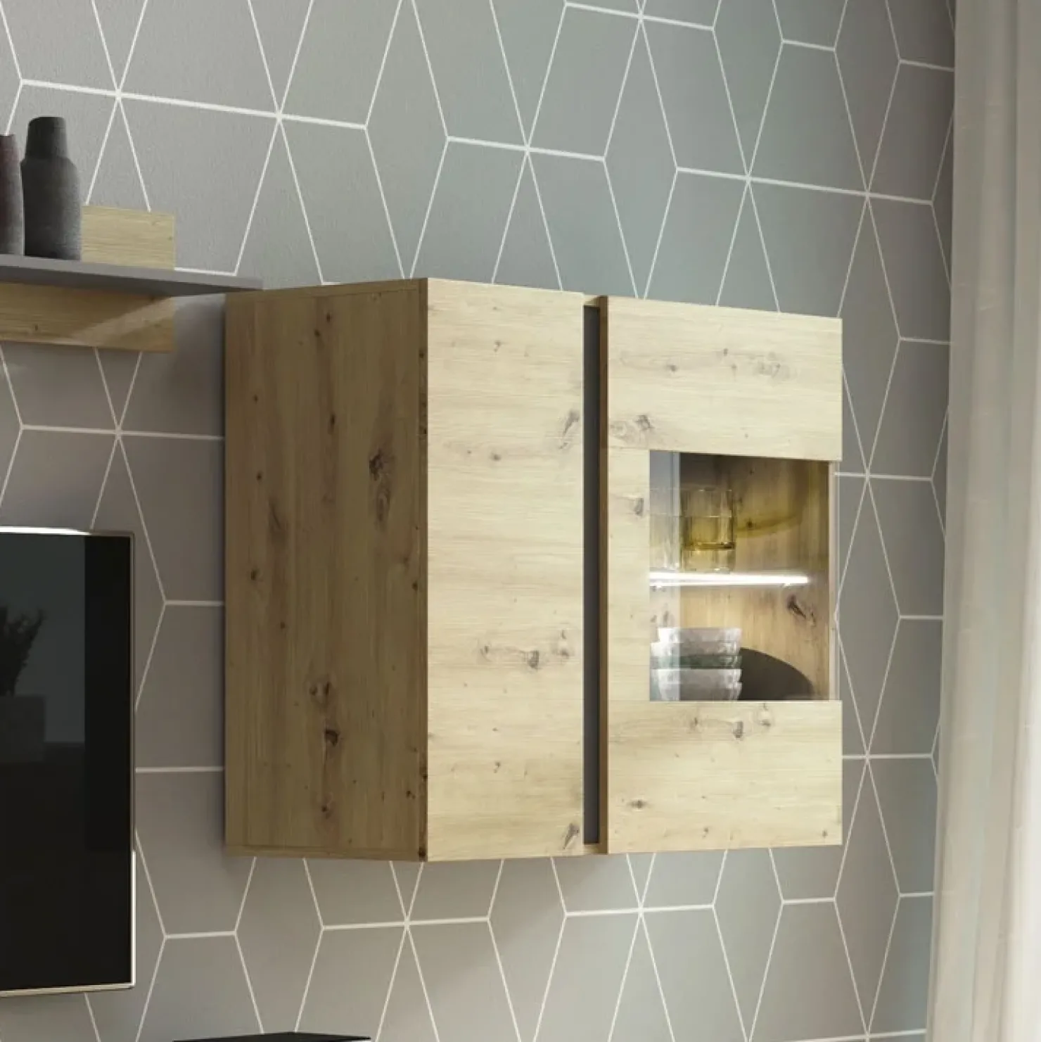 Garnero Arredamenti Vetrina 97x83h cm 2 ante soggiorno sospesa rovere Noa Gihome® Rovere - Antracite Hot