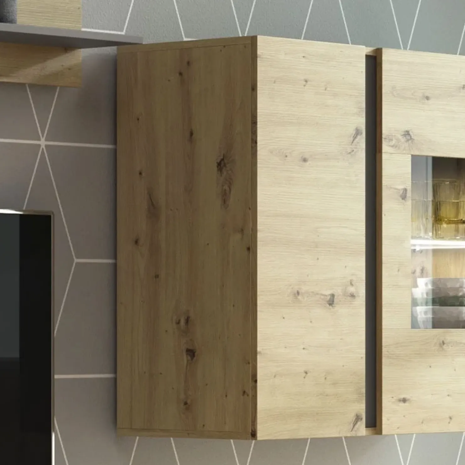 Garnero Arredamenti Vetrina 97x83h cm 2 ante soggiorno sospesa rovere Noa Gihome® Rovere - Antracite Hot