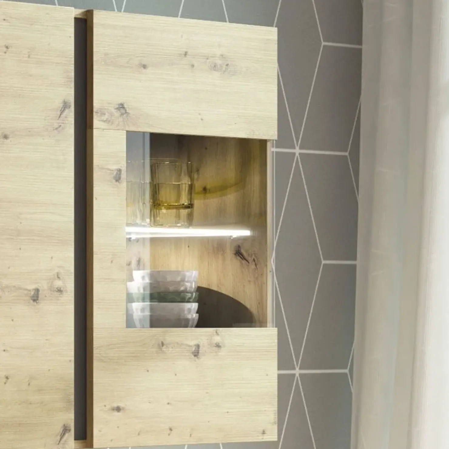 Garnero Arredamenti Vetrina 97x83h cm 2 ante soggiorno sospesa rovere Noa Gihome® Rovere - Antracite Hot