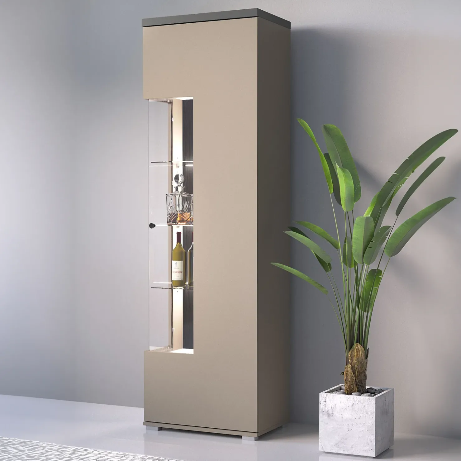 Garnero Arredamenti Vetrina 55x180h cm moderna beige grigio Matt Best