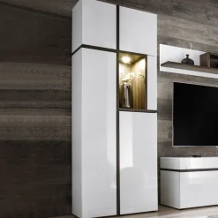 Garnero Arredamenti Vetrina 70x197h cm soggiorno moderno bianco opaco e lucido Mackay Gihome® Best