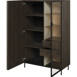 Garnero Arredamenti Vetrinetta bassa 92x144h cm 2 ante led wengè Blackwood Discount