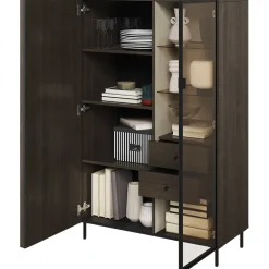 Garnero Arredamenti Vetrinetta bassa 92x144h cm 2 ante led wengè Blackwood Discount