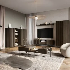 Garnero Arredamenti Vetrinetta bassa 92x144h cm 2 ante led wengè Blackwood Discount