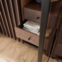 Garnero Arredamenti Vetrinetta bassa 92x144h cm 2 ante led wengè Blackwood Discount