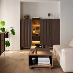 Garnero Arredamenti Vetrinetta bassa 92x144h cm 2 ante led wengè Blackwood Discount