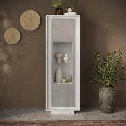 Garnero Arredamenti Vetrinetta 67x197cm 1 anta moderna bianco opaco grigio cemento Deluxe Cemento - Bianco opaco Online