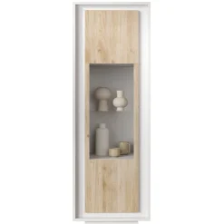 Garnero Arredamenti Vetrinetta 67x197cm 1 anta moderna bianco opaco rovere chiaro Deluxe Bianco Opaco - Rovere Discount