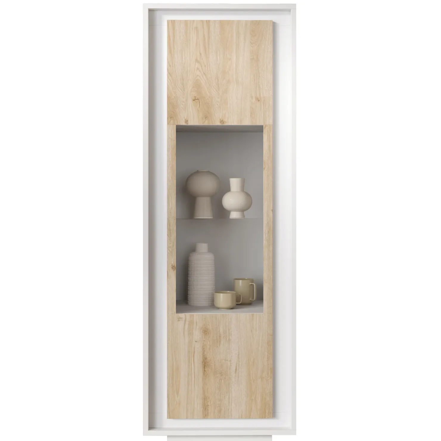 Garnero Arredamenti Vetrinetta 67x197cm 1 anta moderna bianco opaco rovere chiaro Deluxe Bianco Opaco - Rovere Discount