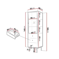 Garnero Arredamenti Vetrinetta 52x180h cm 1 anta 3 cassetti con led soggiorno rovere nero Herning Outlet