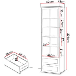 Garnero Arredamenti Vetrinetta 62x201h cm 1 anta 2 cassetti bianco rovere Relaxio Discount