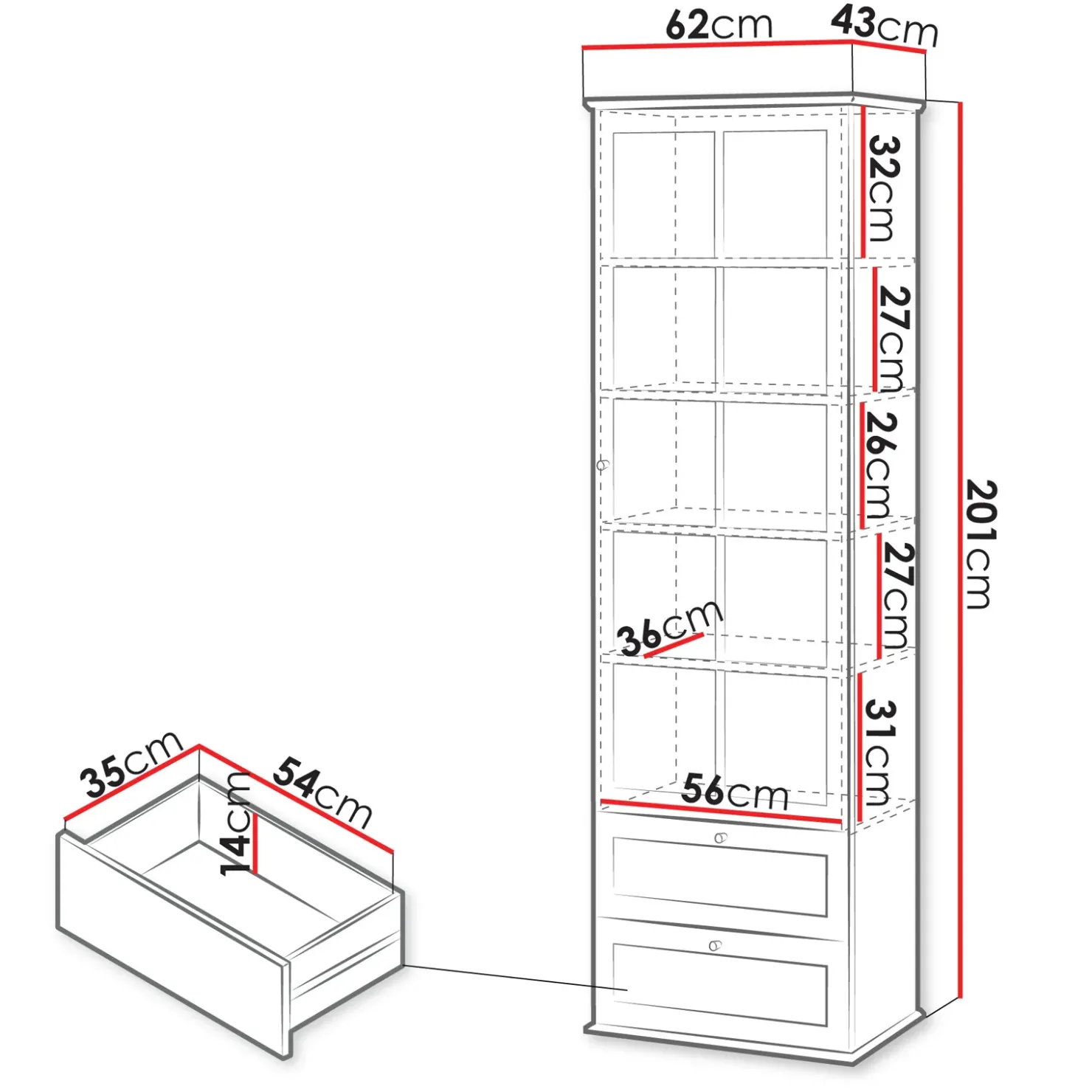 Garnero Arredamenti Vetrinetta 62x201h cm 1 anta 2 cassetti bianco rovere Relaxio Discount