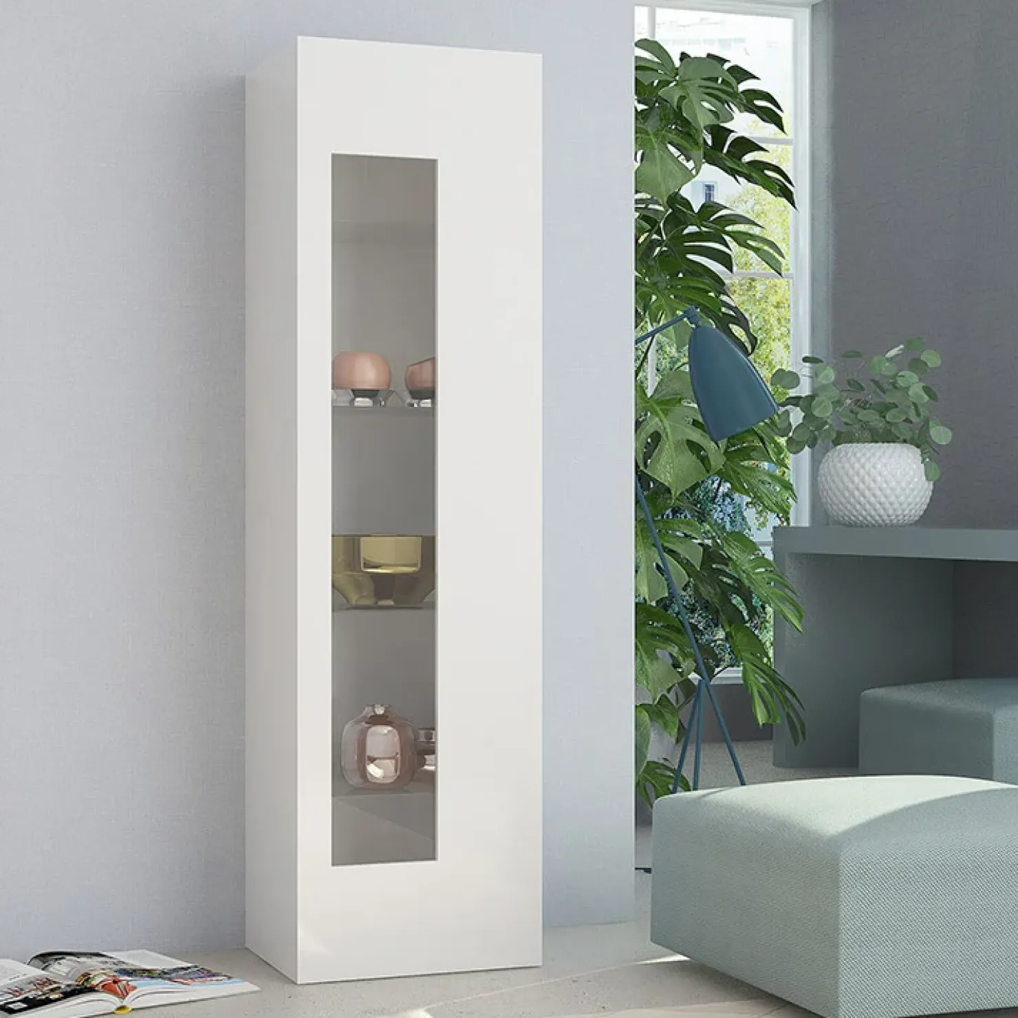 Garnero Arredamenti Vetrinetta 45x162h cm 1 anta Light Small Gihome® Bianco Lucido Online