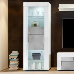 Garnero Arredamenti Vetrinetta 61x167h cm 1 anta bianco laccato lucido cemento Easy Cemento - Bianco Lucido Outlet