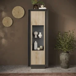 Garnero Arredamenti Vetrinetta 67x197h cm 1 anta moderna antracite rovere chiaro Deluxe Antracite - Rovere Online