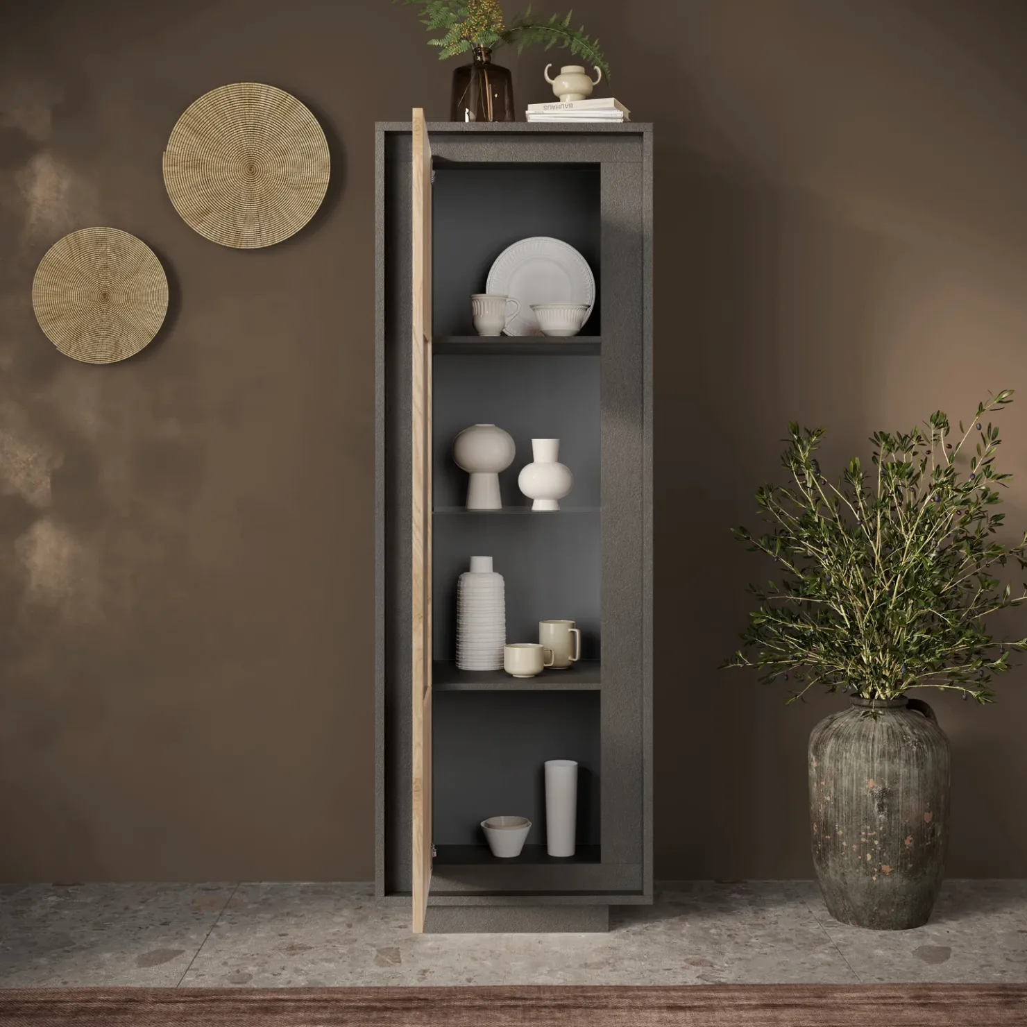 Garnero Arredamenti Vetrinetta 67x197h cm 1 anta moderna antracite rovere chiaro Deluxe Antracite - Rovere Online