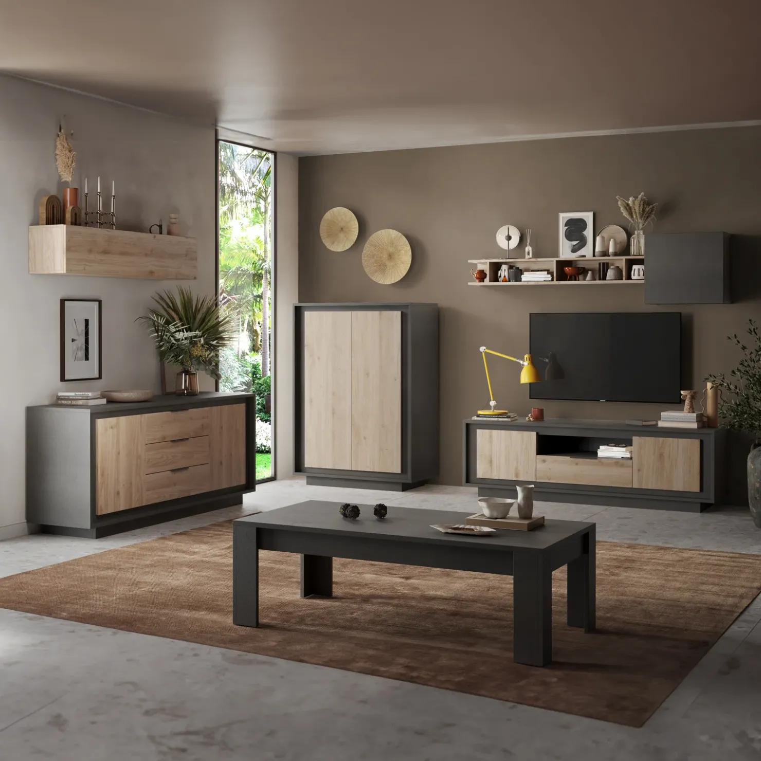 Garnero Arredamenti Vetrinetta 67x197h cm 1 anta moderna antracite rovere chiaro Deluxe Antracite - Rovere Online