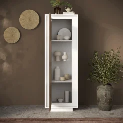 Garnero Arredamenti Vetrinetta 67x197h cm 1 anta moderna bianco opaco rovere scuro Deluxe Bianco Opaco - Rovere Rustico New