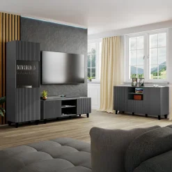 Garnero Arredamenti Vetrinetta 60x183h cm 1 anta moderna cannettato Essence Antracite Online